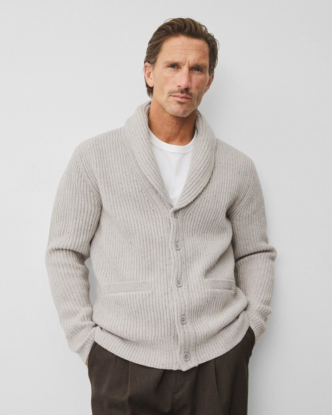 Reigning Champ Merino Kenny Shawl Cardigan - Nep Heather Grey