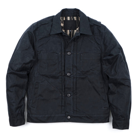 Freenote Cloth - Waxed Canvas Riders Jacket in Black with Blue Interior