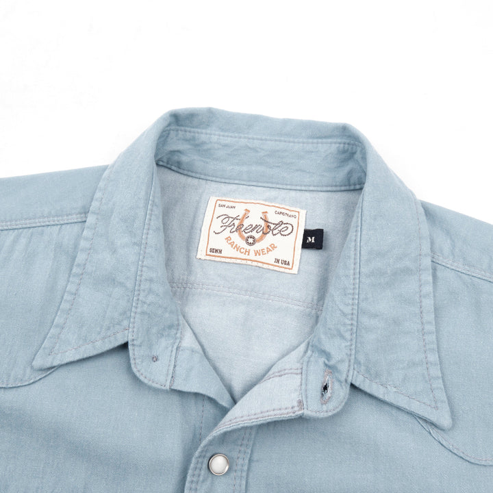 Freenote Cloth Modern Western Short Sleeve Chambray - Clear Blue