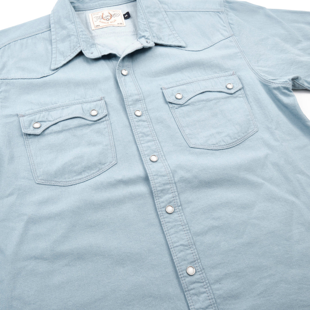 Freenote Cloth Modern Western Short Sleeve Chambray - Clear Blue