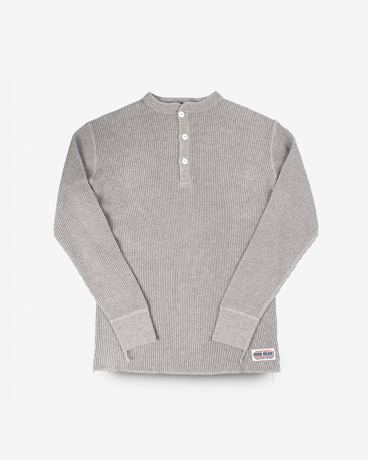 Iron Heart - Waffle Knit Long Sleeved Thermal Henley - Grey
