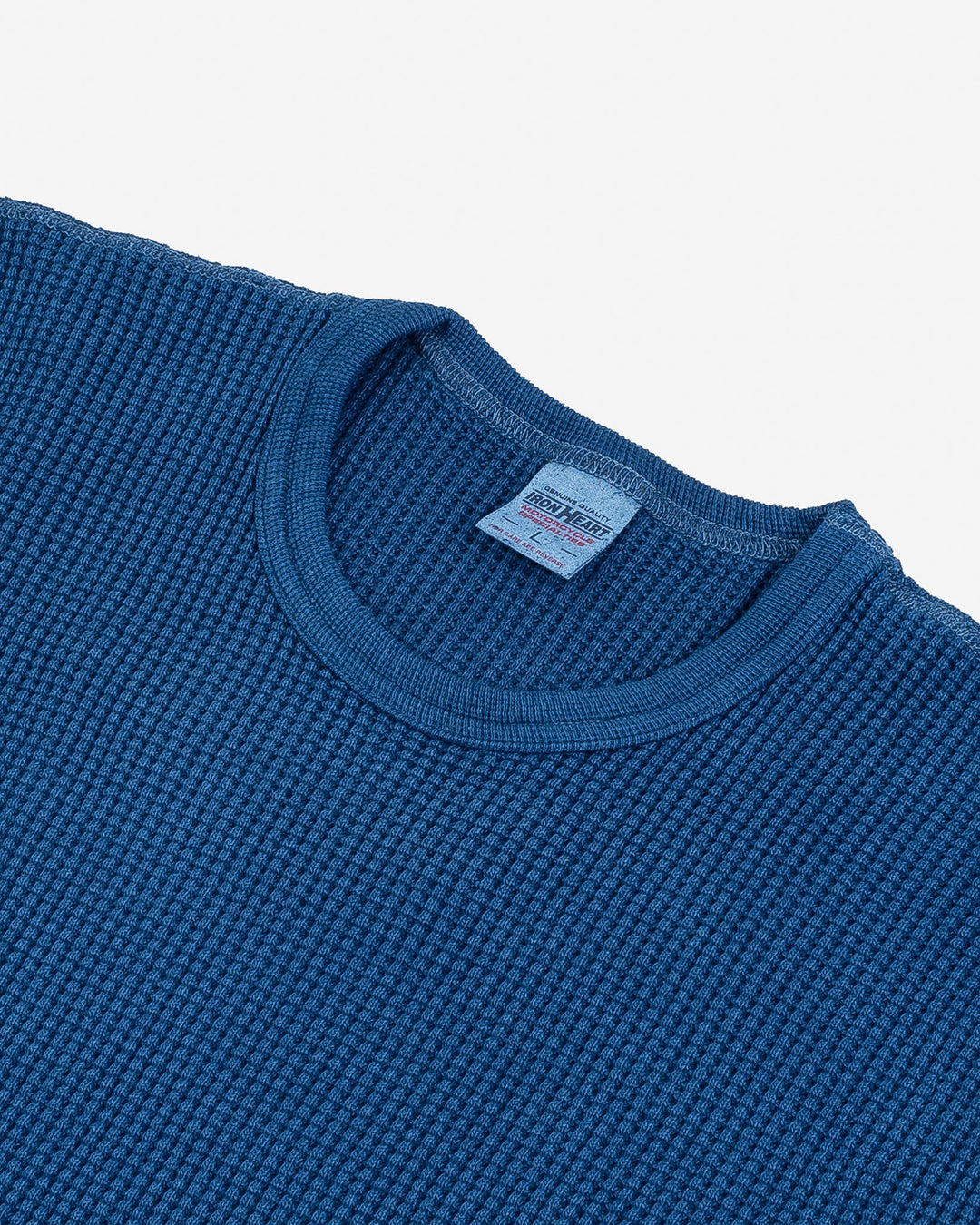 Iron Heart Waffle Knit Long Sleeved Crew Neck Thermal Top - Indigo Dyed