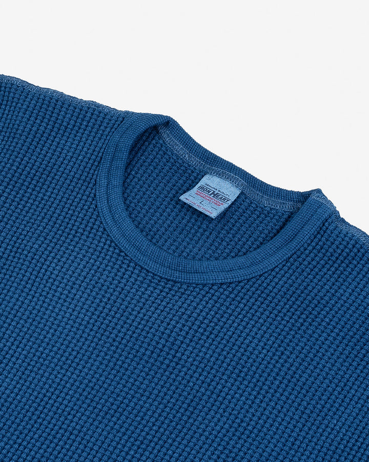 Iron Heart Waffle Knit Long Sleeved Crew Neck Thermal Top - Indigo Dyed