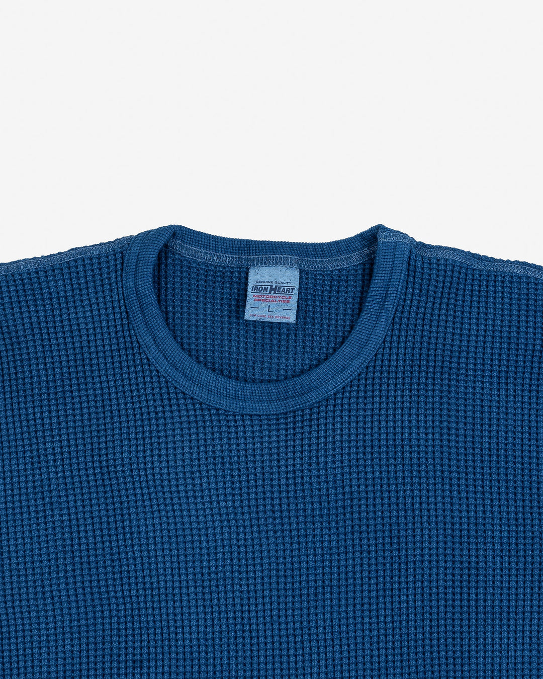 Iron Heart Waffle Knit Long Sleeved Crew Neck Thermal Top - Indigo Dyed
