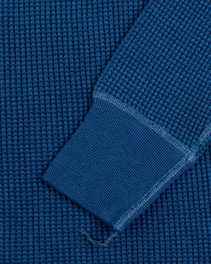 Iron Heart Waffle Knit Long Sleeved Crew Neck Thermal Top - Indigo Dyed
