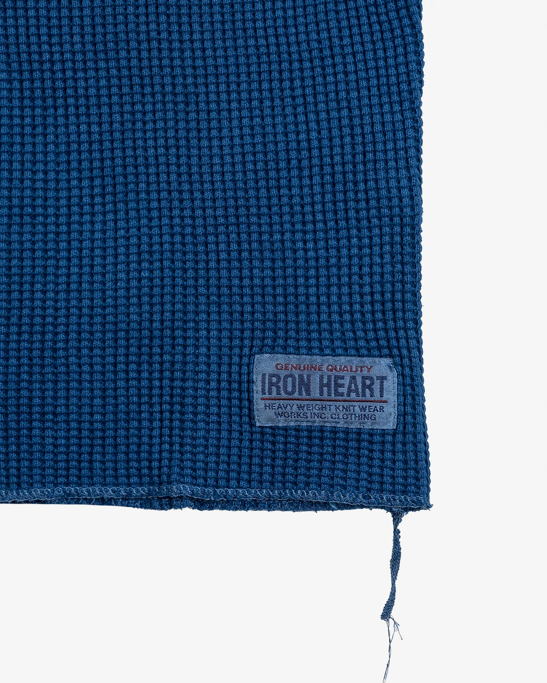 Iron Heart Waffle Knit Long Sleeved Crew Neck Thermal Top - Indigo Dyed