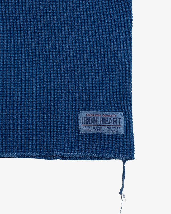 Iron Heart Waffle Knit Long Sleeved Crew Neck Thermal Top - Indigo Dyed