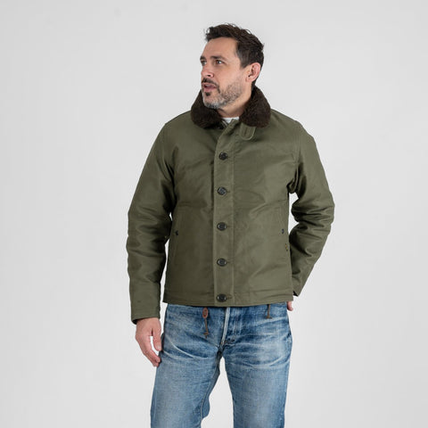 Iron Heart Oiled Whipcord N1 Deck Jacket - Army Green