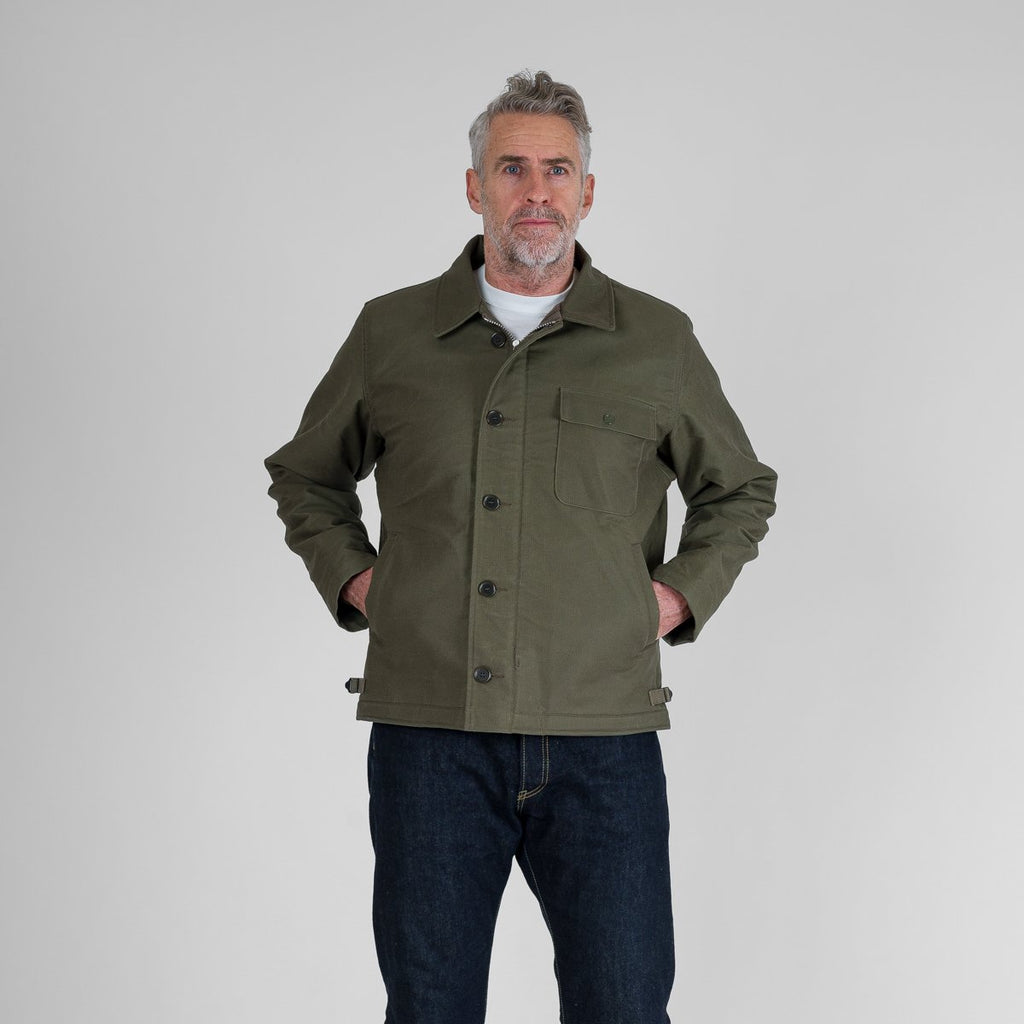 Iron Heart Oiled Whipcord A2 Deck Jacket - Army Green