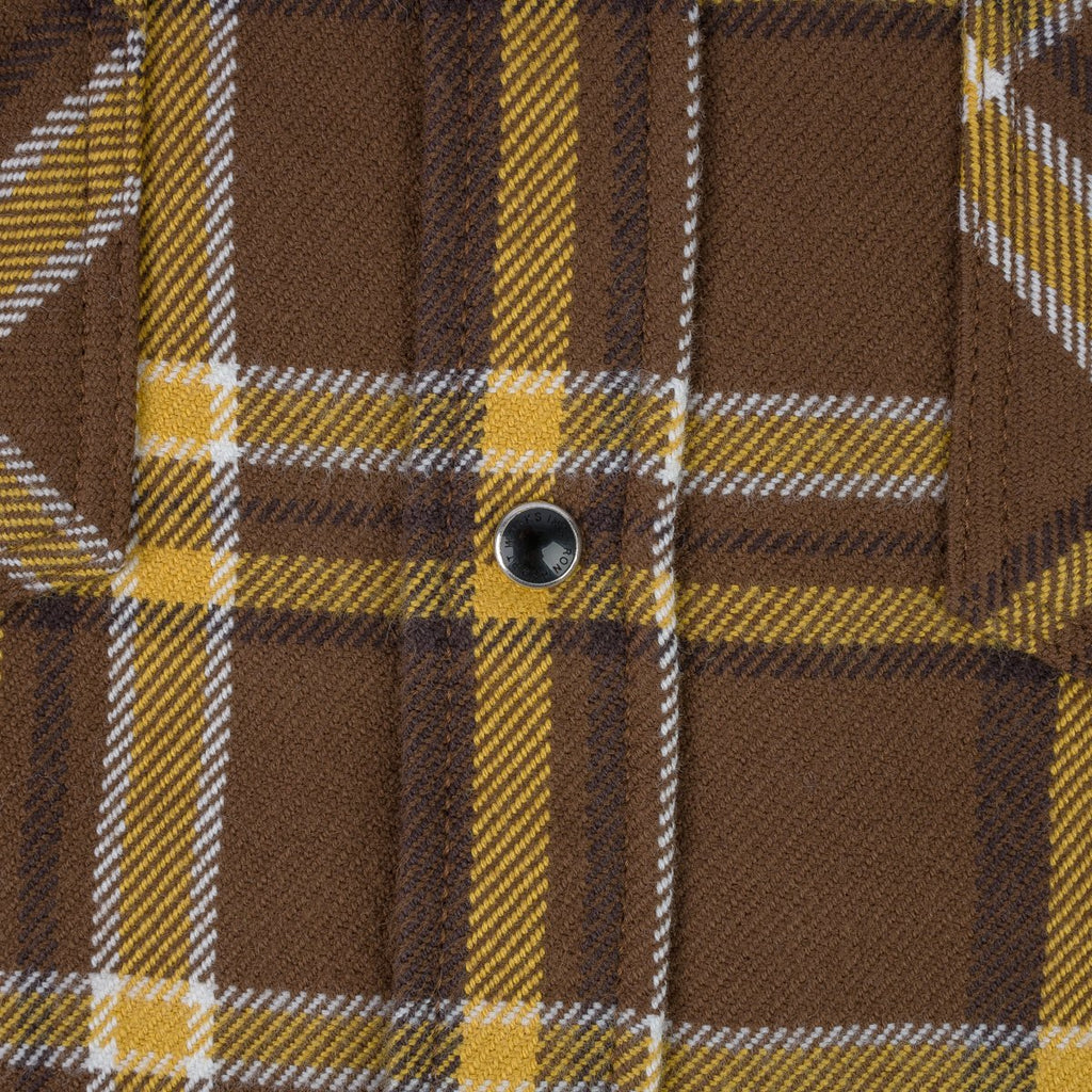 Iron Heart Ultra Heavy Flannel Crazy Check Western Shirt - Brown