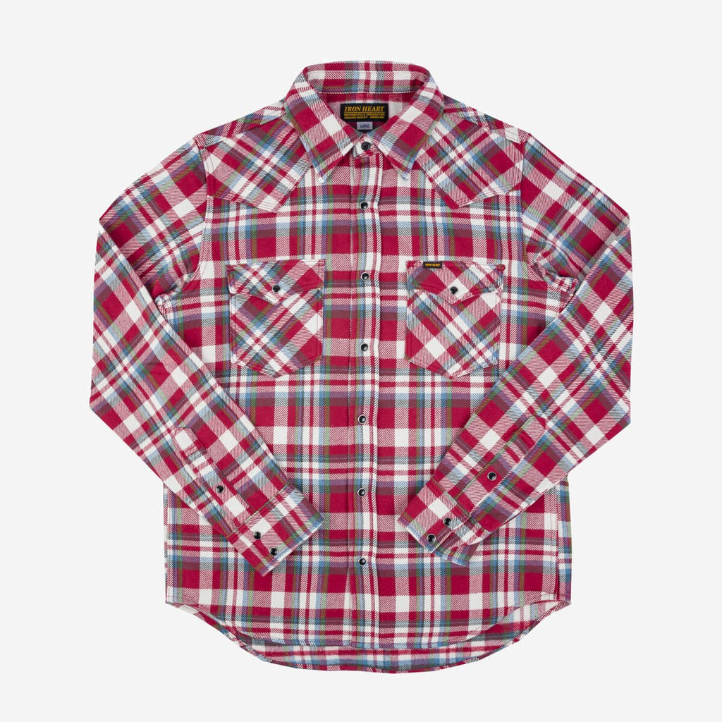 Iron Heart - Ultra Heavy Flannel Crazy Check Western Shirt - Red