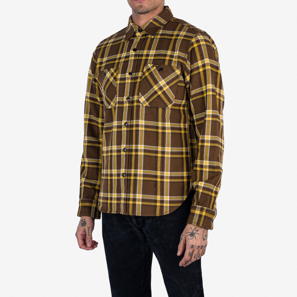 Iron Heart Ultra Heavy Flannel Crazy Check Work Shirt - Brown
