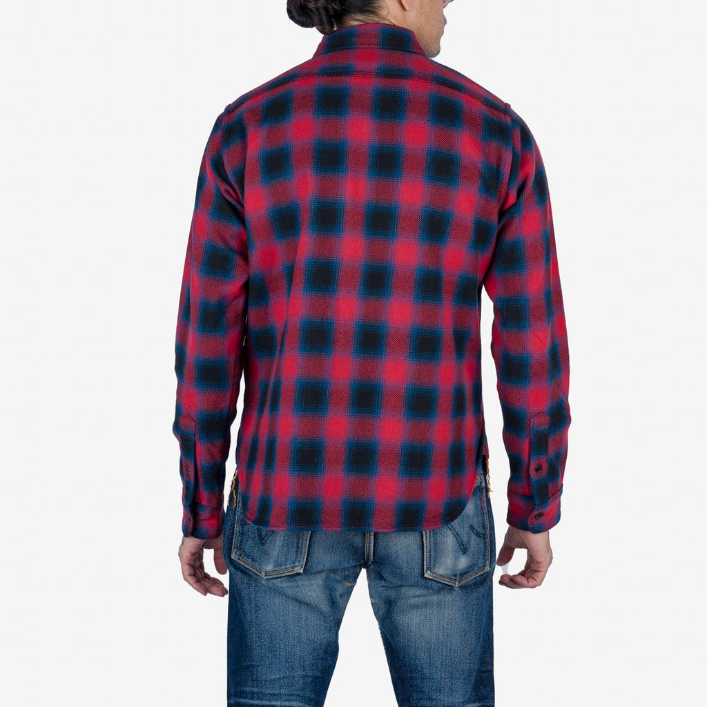Iron Heart Ultra Heavy Flannel Ombré Check Work Shirt - Red