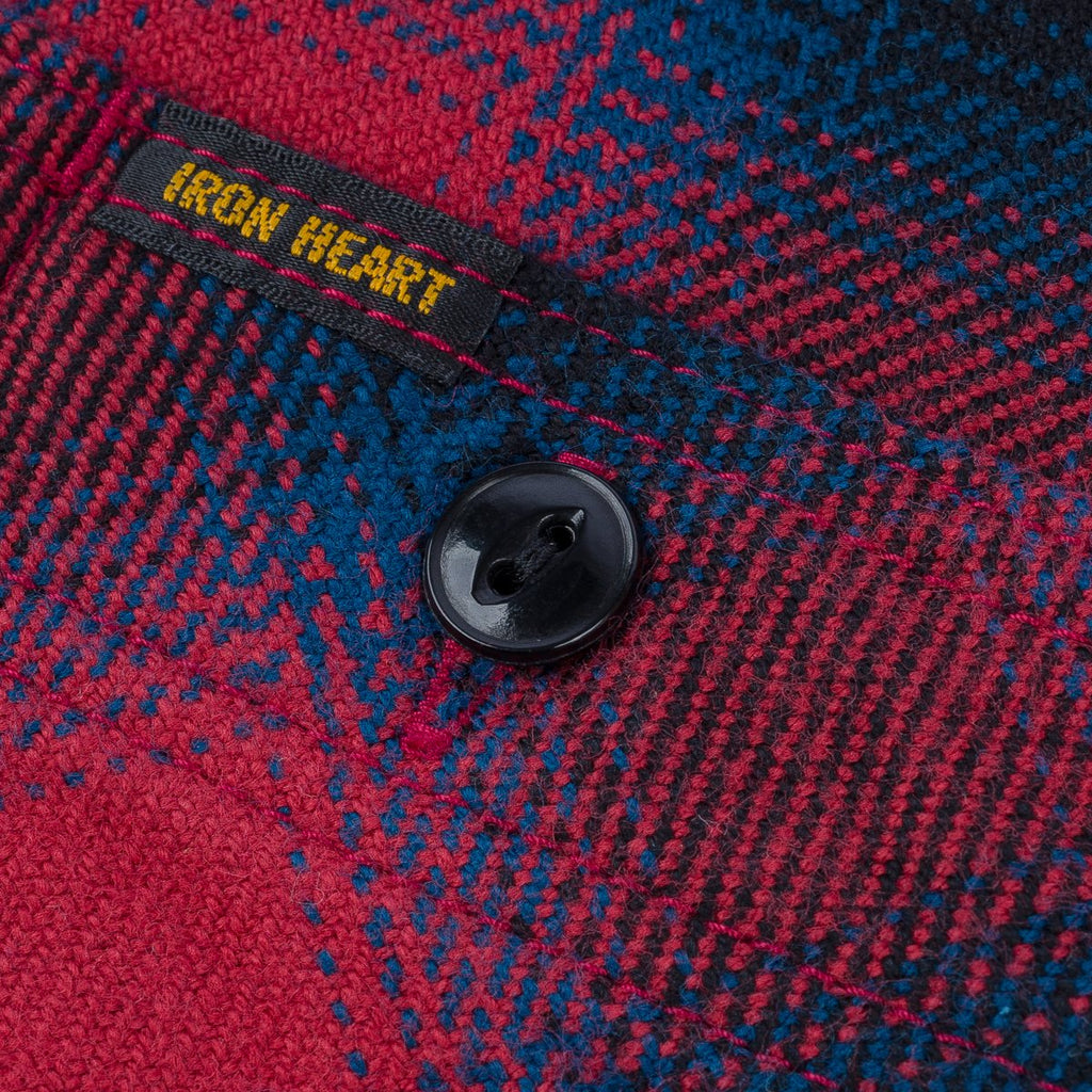 Iron Heart Ultra Heavy Flannel Ombré Check Work Shirt - Red