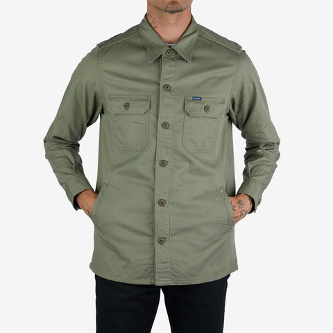 Iron Heart 9oz Herringbone Military Shirt - Olive Drab Green