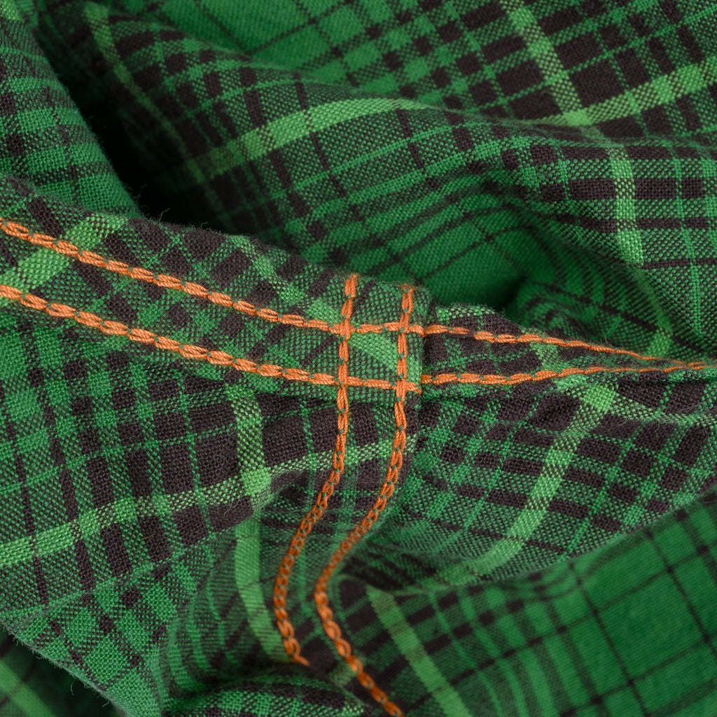Iron Heart 5oz Selvedge Short Sleeved Western Shirt - Green Vintage Check