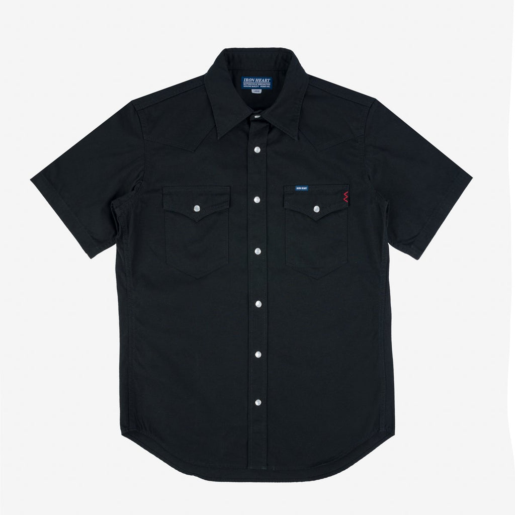 Iron Heart 7oz Fatigue Cloth Short Sleeved Western Shirt - Black