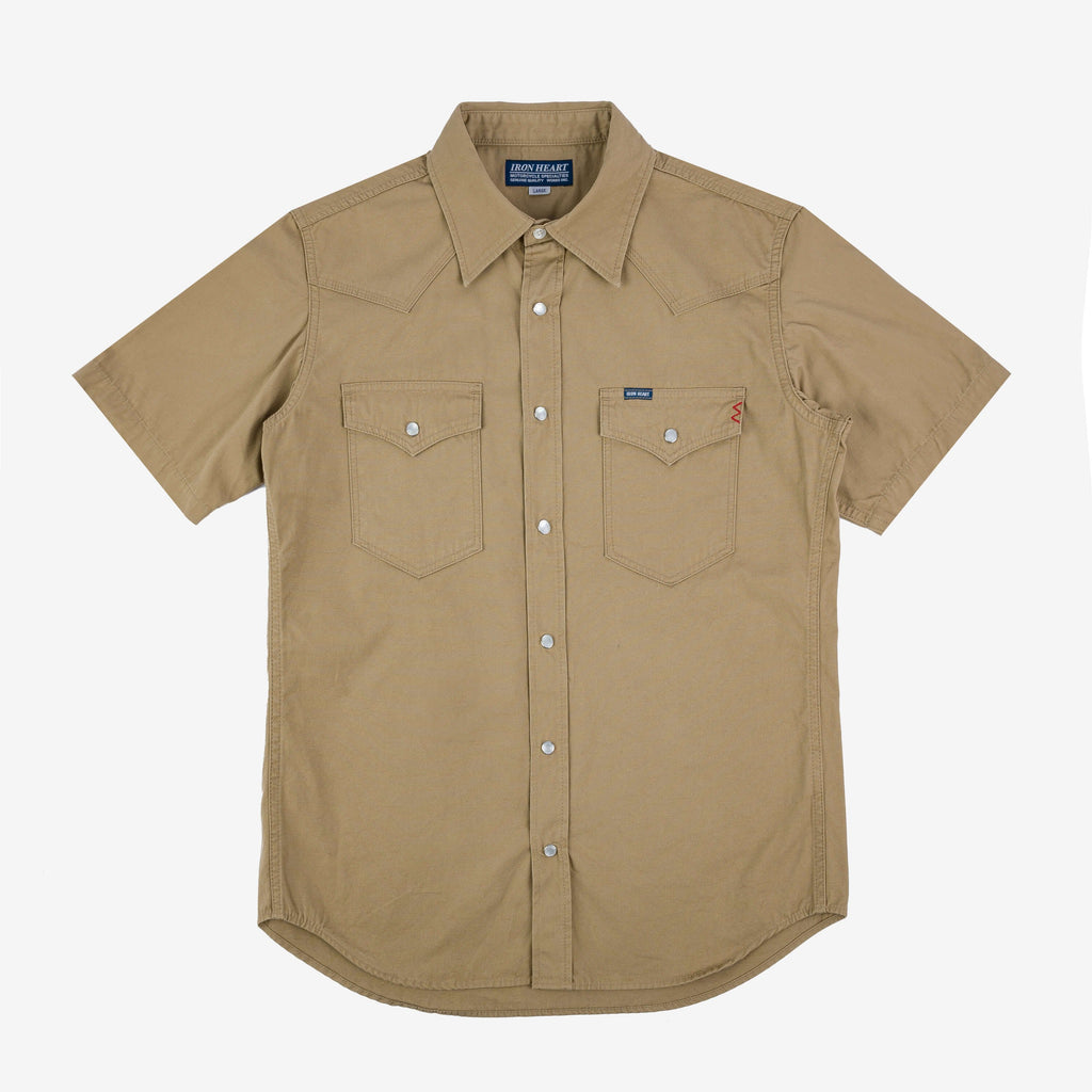 Iron Heart 7oz Fatigue Cloth Short Sleeved Western Shirt - Khaki