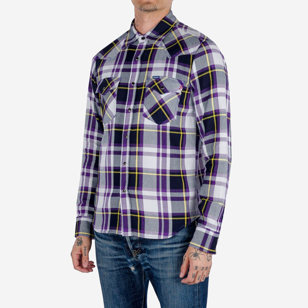 Iron Heart 9oz Selvedge American Check Western Shirt - Purple