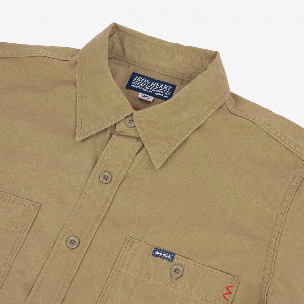 Iron Heart 7oz Fatigue Cloth Short Sleeved Work Shirt - Khaki