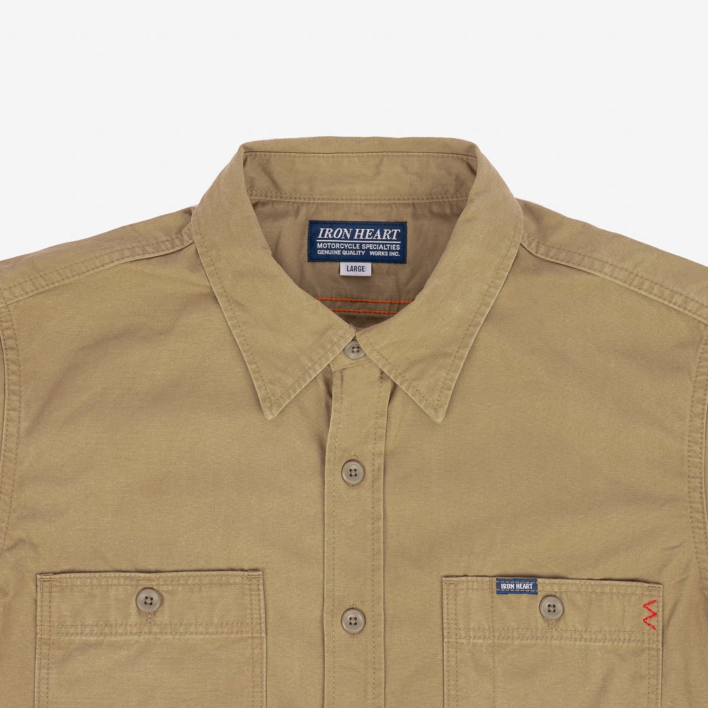 Iron Heart 7oz Fatigue Cloth Short Sleeved Work Shirt - Khaki