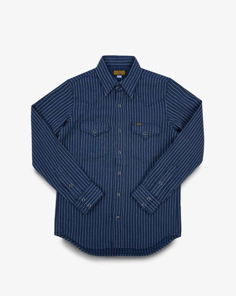 12oz Ultra Heavy Flannel Chalk Stripe Western Shirt - Navy