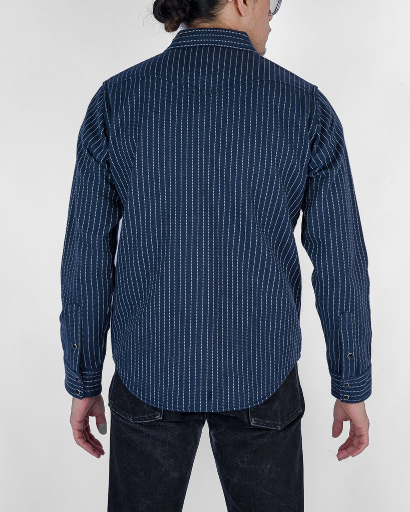 12oz Ultra Heavy Flannel Chalk Stripe Western Shirt - Navy