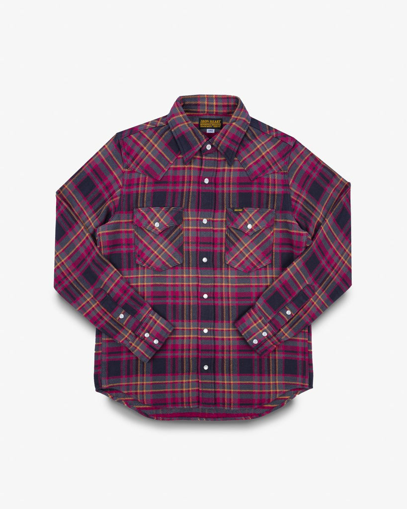 Iron Heart 11oz Ultra Heavy Flannel Line Check Western Shirt - Grey