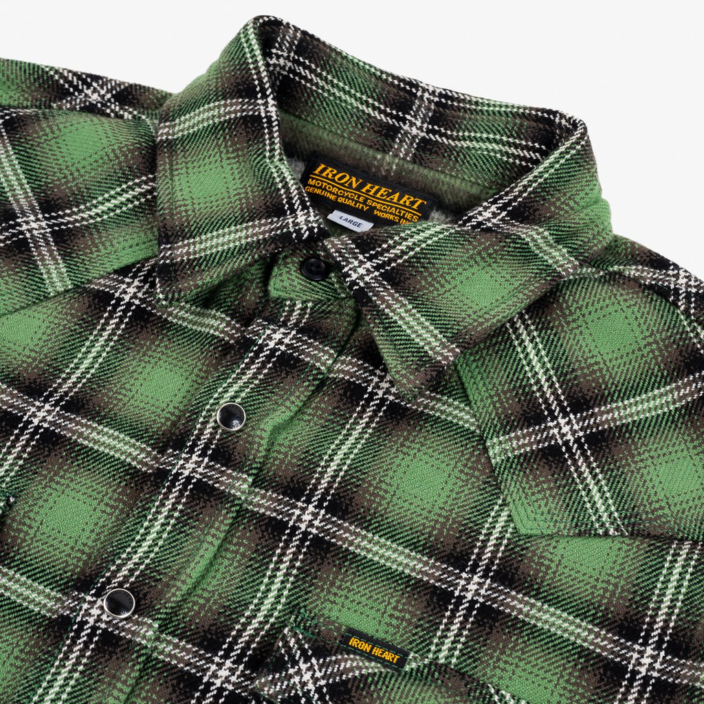 Iron Heart 12oz Ultra Heavy Flannel Check Western Shirt - Green