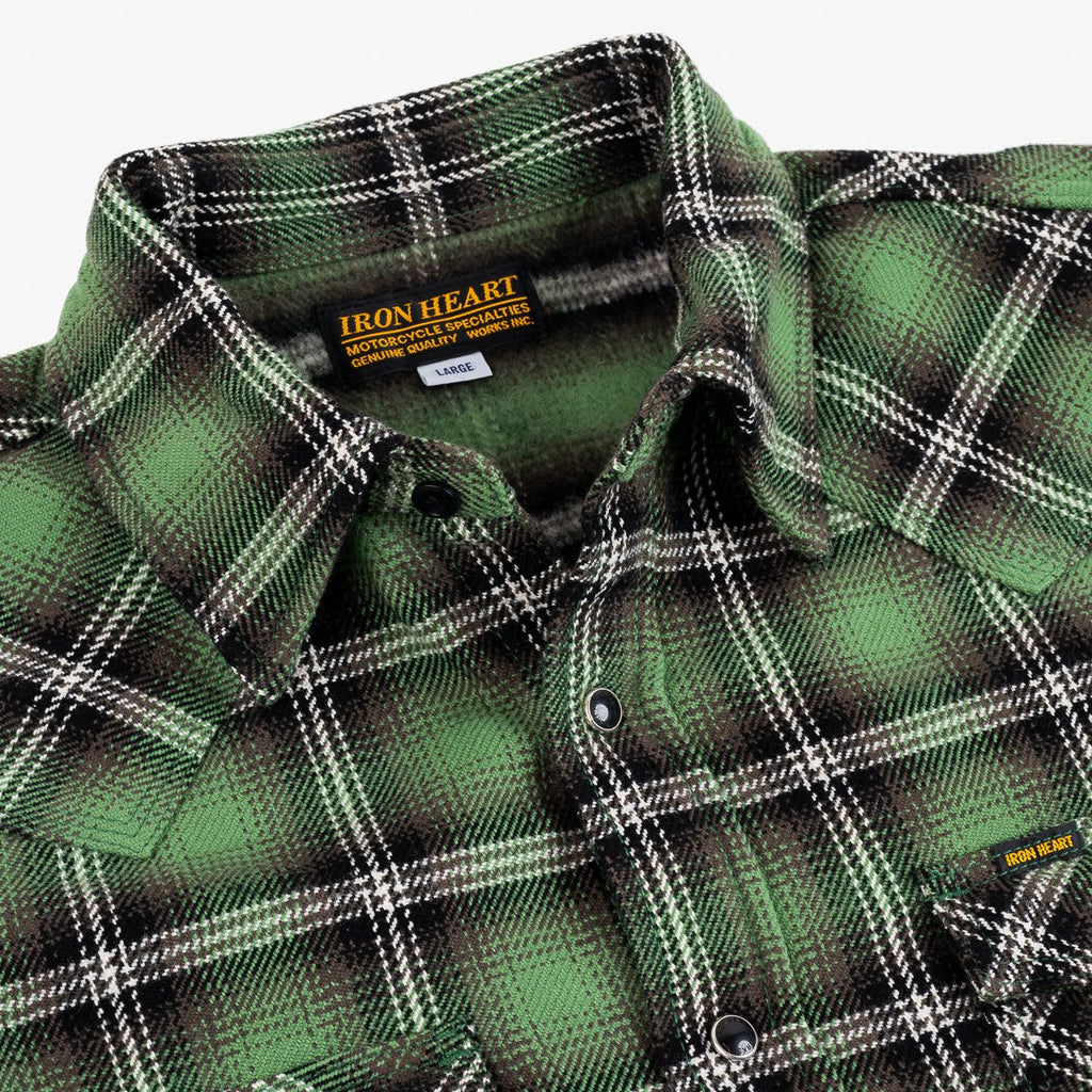 Iron Heart 12oz Ultra Heavy Flannel Check Western Shirt - Green