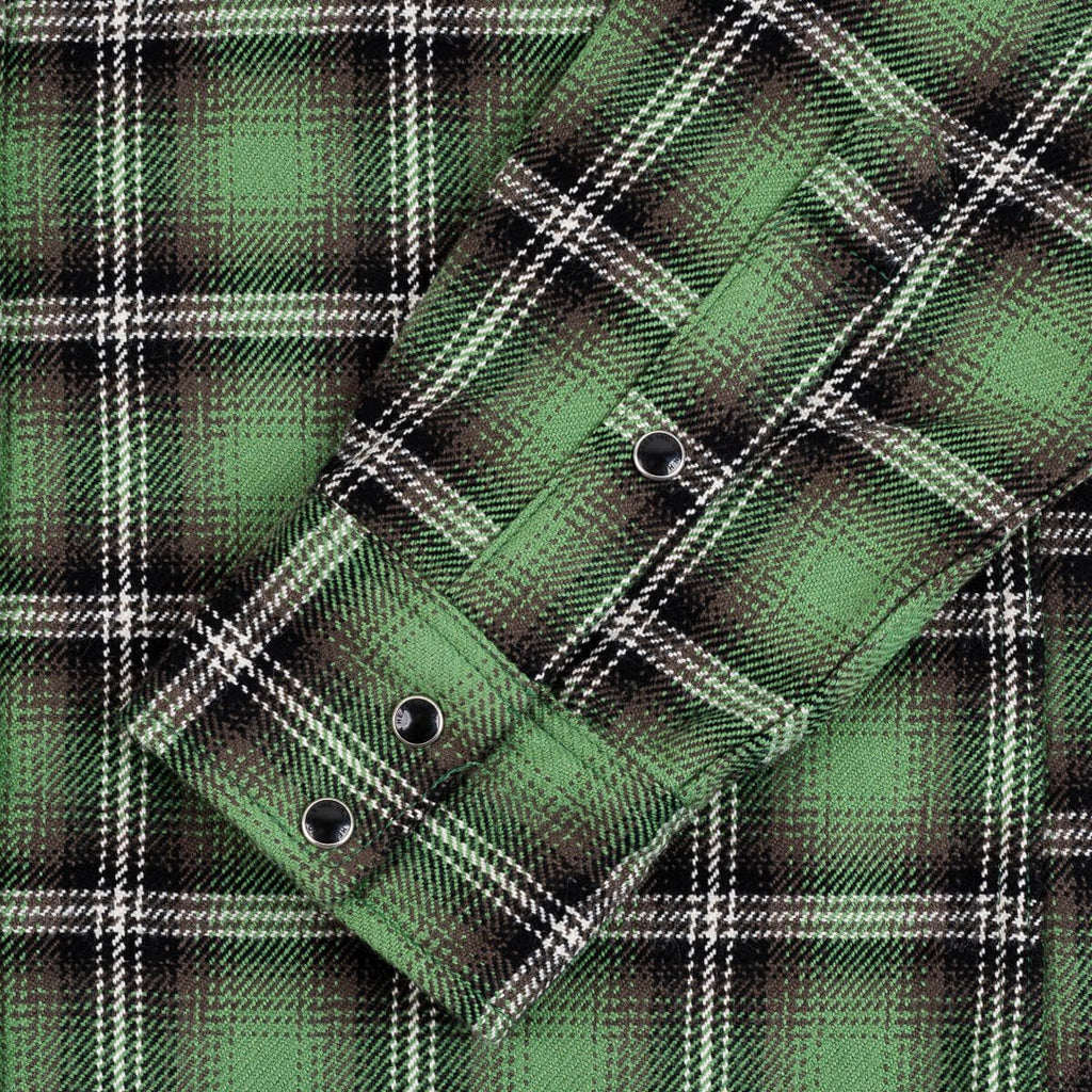 Iron Heart 12oz Ultra Heavy Flannel Check Western Shirt - Green