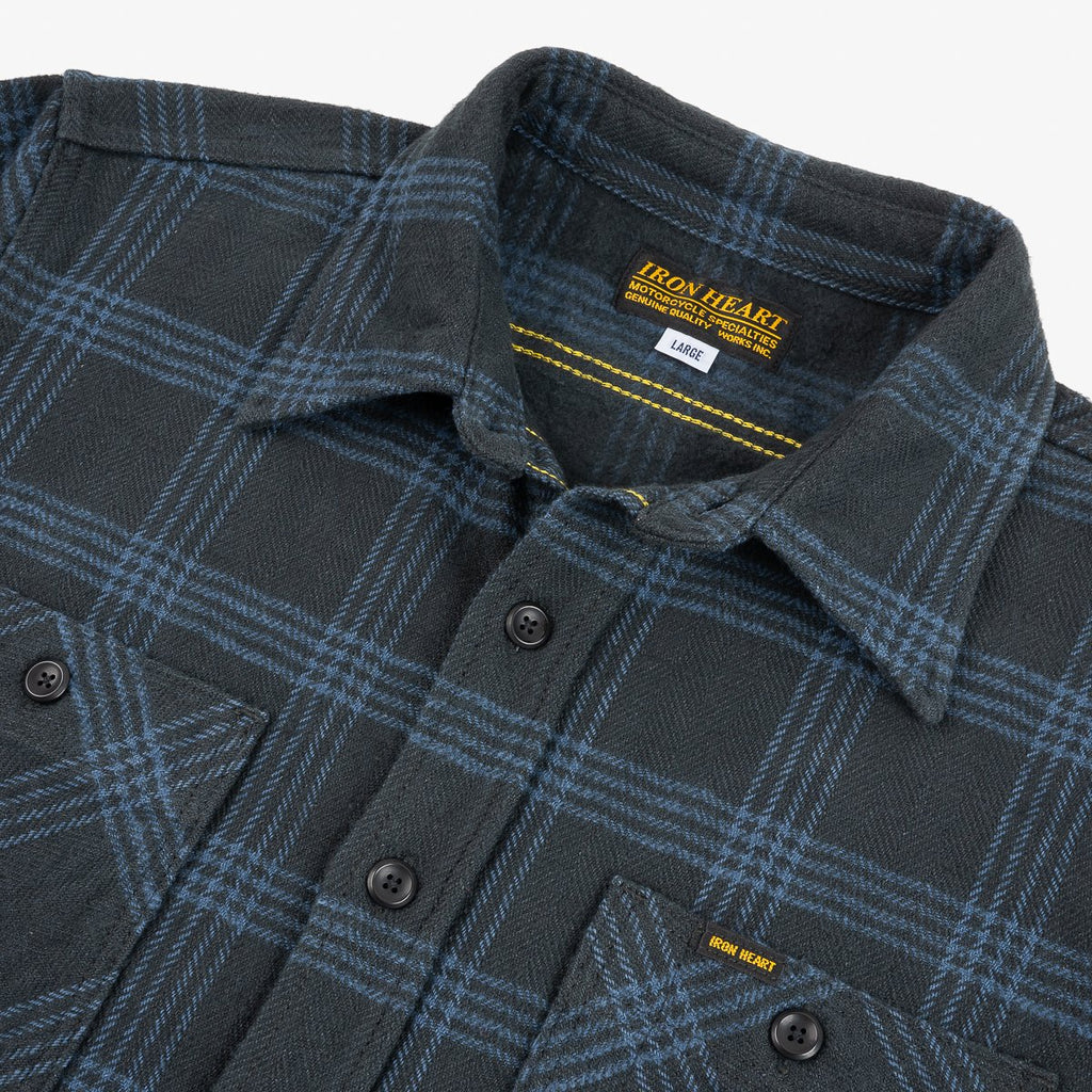 Iron Heart 12oz Slubby Heavy Flannel Check Work Shirt - Black