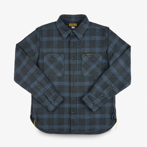 Iron Heart 12oz Slubby Heavy Flannel Check Work Shirt - Black