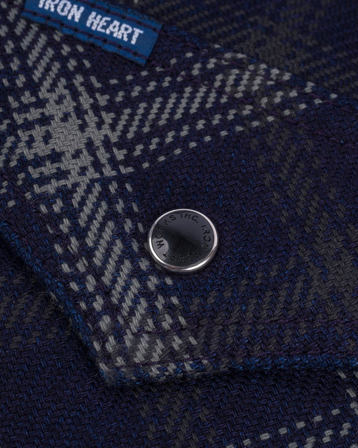 Iron Heart 9oz Selvedge Indigo Check Flannel Western Shirt - Black