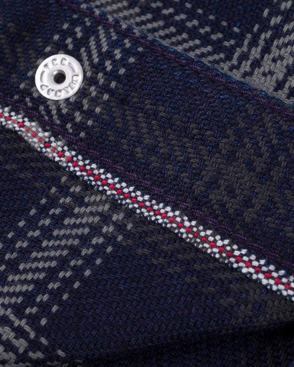 Iron Heart 9oz Selvedge Indigo Check Flannel Western Shirt - Black