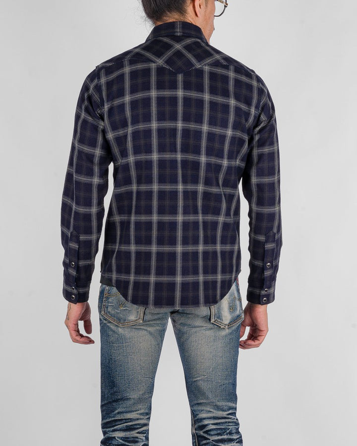 Iron Heart 9oz Selvedge Indigo Check Flannel Western Shirt - Black