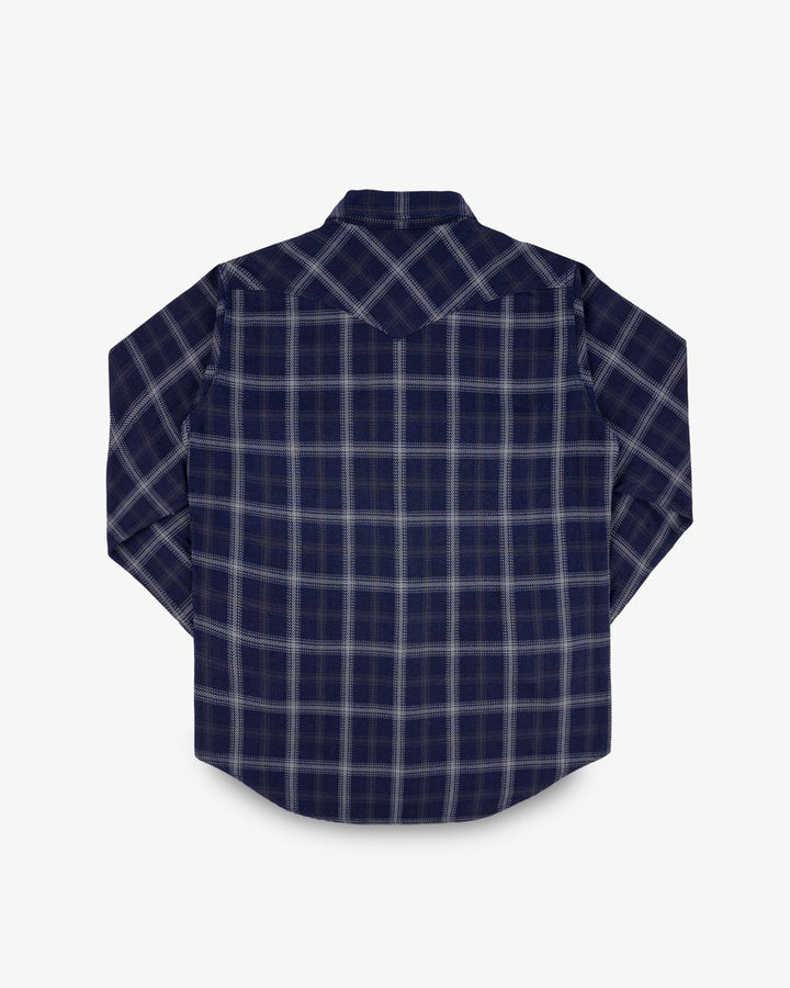 Iron Heart 9oz Selvedge Indigo Check Flannel Western Shirt - Black