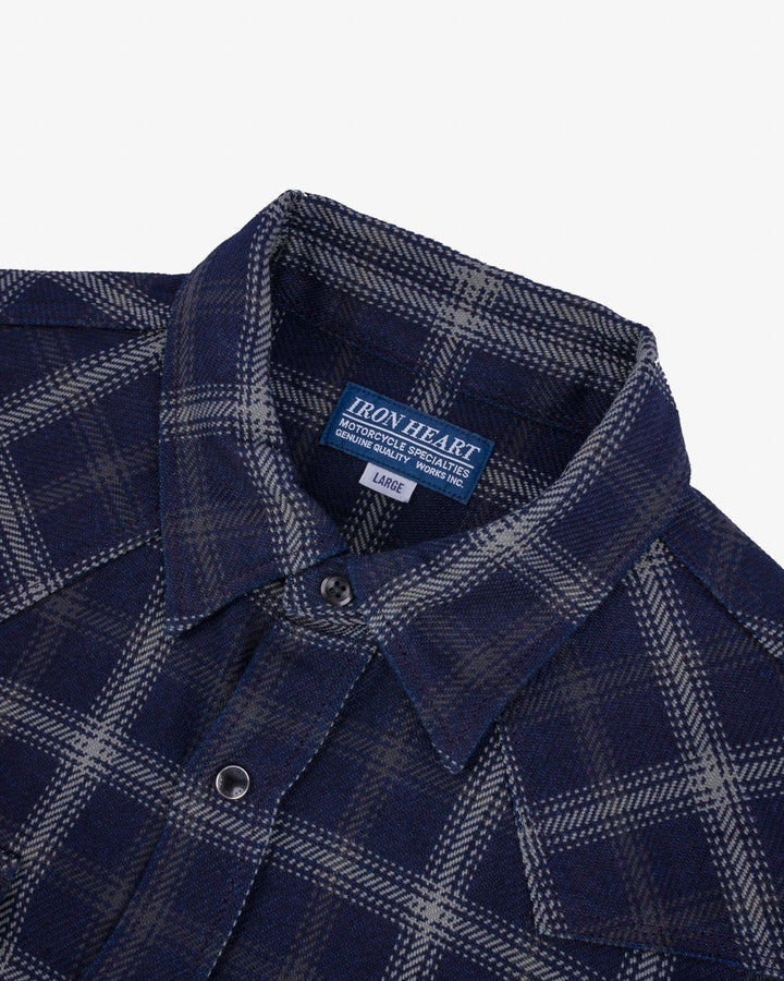 Iron Heart 9oz Selvedge Indigo Check Flannel Western Shirt - Black