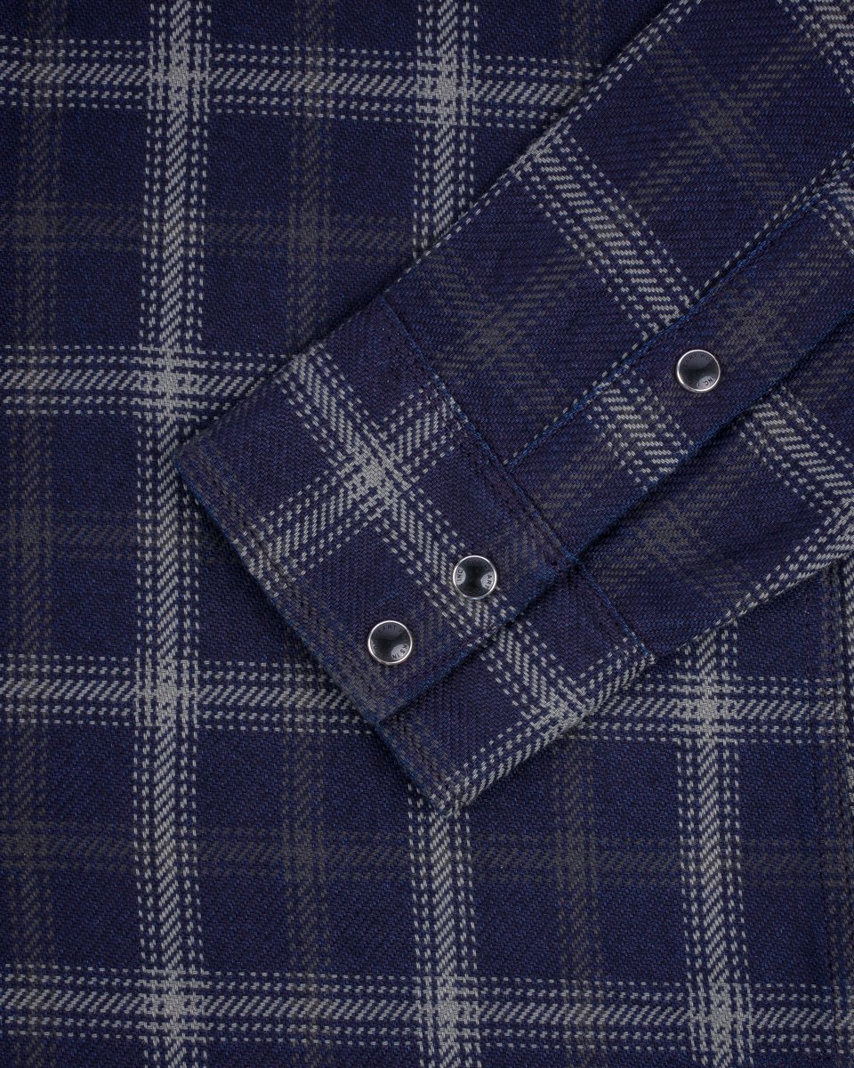 Iron Heart 9oz Selvedge Indigo Check Flannel Western Shirt - Black