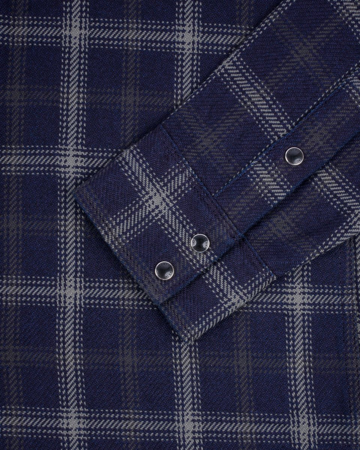 Iron Heart 9oz Selvedge Indigo Check Flannel Western Shirt - Black