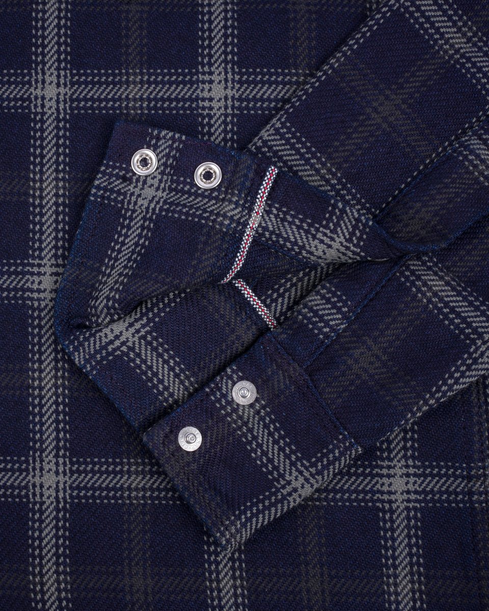 Iron Heart 9oz Selvedge Indigo Check Flannel Western Shirt - Black