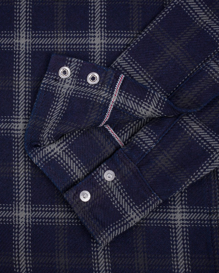 Iron Heart 9oz Selvedge Indigo Check Flannel Western Shirt - Black