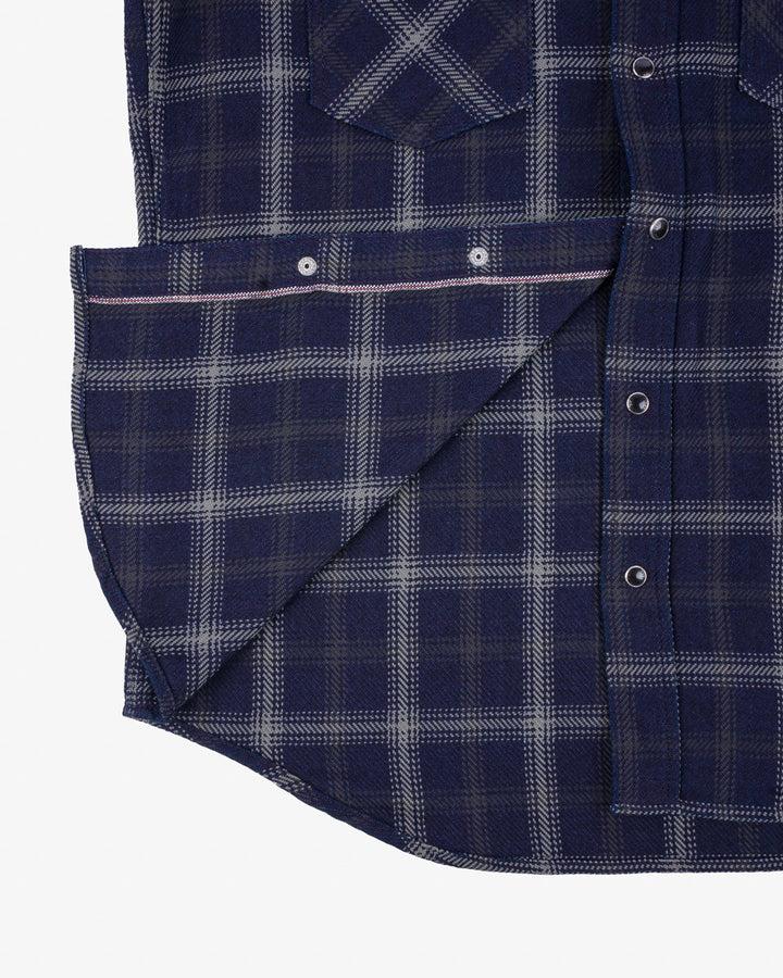 Iron Heart 9oz Selvedge Indigo Check Flannel Western Shirt - Black