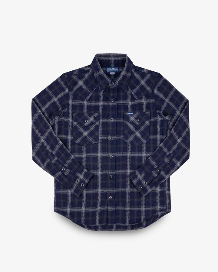 Iron Heart 9oz Selvedge Indigo Check Flannel Western Shirt - Black