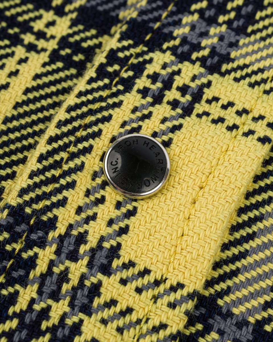 Iron Heart 9oz Selvedge Indigo Check Flannel Western Shirt - Yellow