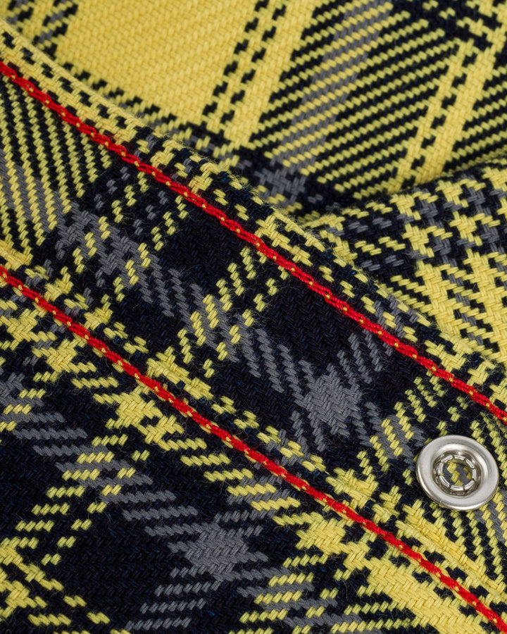 Iron Heart 9oz Selvedge Indigo Check Flannel Western Shirt - Yellow