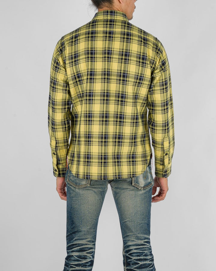 Iron Heart 9oz Selvedge Indigo Check Flannel Western Shirt - Yellow