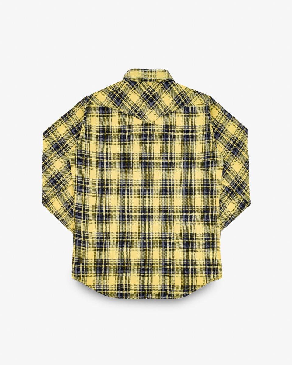 Iron Heart 9oz Selvedge Indigo Check Flannel Western Shirt - Yellow