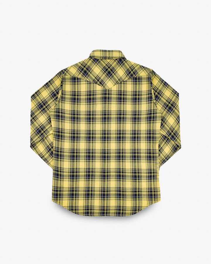 Iron Heart 9oz Selvedge Indigo Check Flannel Western Shirt - Yellow