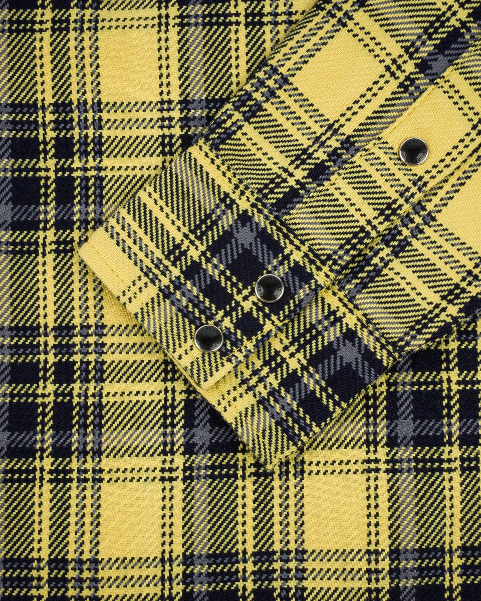 Iron Heart 9oz Selvedge Indigo Check Flannel Western Shirt - Yellow